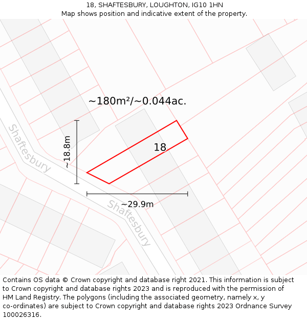 18, SHAFTESBURY, LOUGHTON, IG10 1HN: Plot and title map