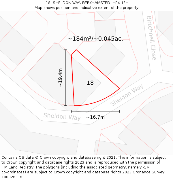 18, SHELDON WAY, BERKHAMSTED, HP4 1FH: Plot and title map