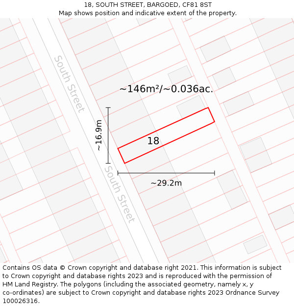 18, SOUTH STREET, BARGOED, CF81 8ST: Plot and title map