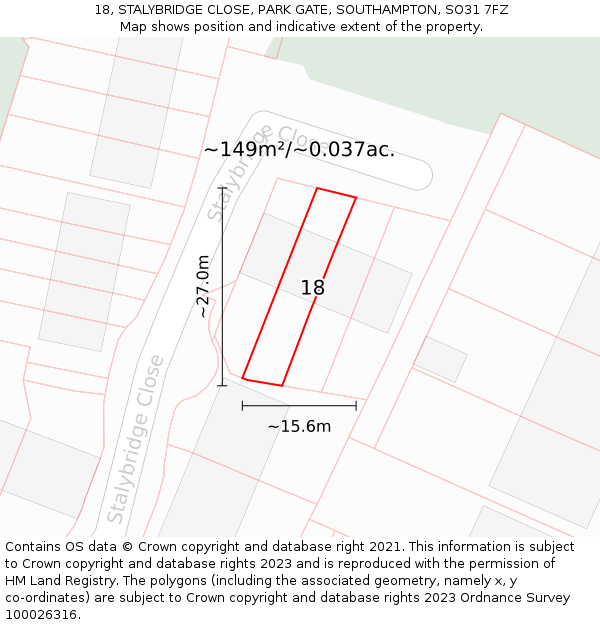 18, STALYBRIDGE CLOSE, PARK GATE, SOUTHAMPTON, SO31 7FZ: Plot and title map