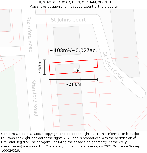 18, STAMFORD ROAD, LEES, OLDHAM, OL4 3LH: Plot and title map