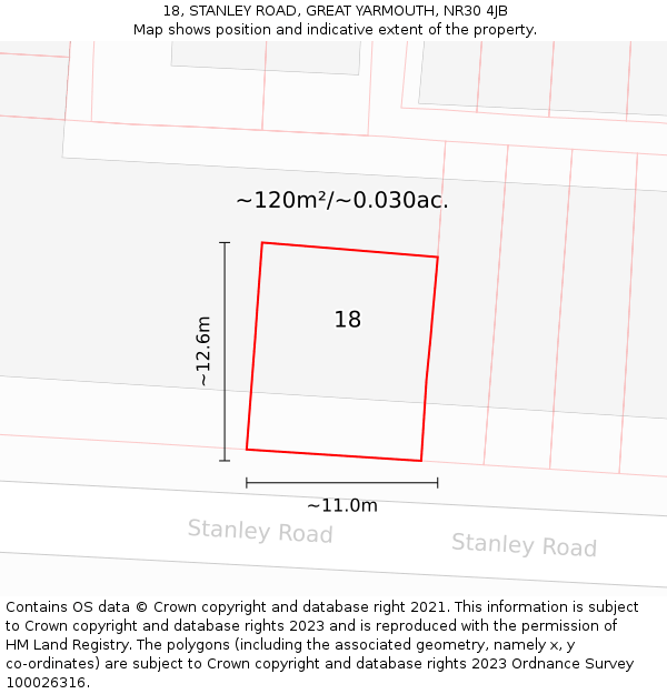 18, STANLEY ROAD, GREAT YARMOUTH, NR30 4JB: Plot and title map