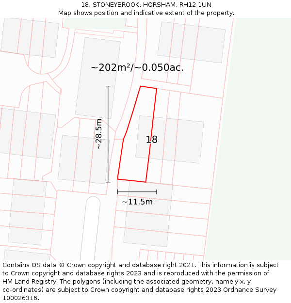 18, STONEYBROOK, HORSHAM, RH12 1UN: Plot and title map