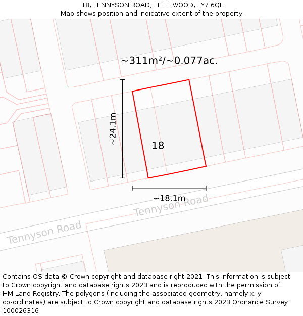 18, TENNYSON ROAD, FLEETWOOD, FY7 6QL: Plot and title map