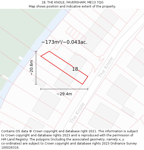18, THE KNOLE, FAVERSHAM, ME13 7QG: Plot and title map