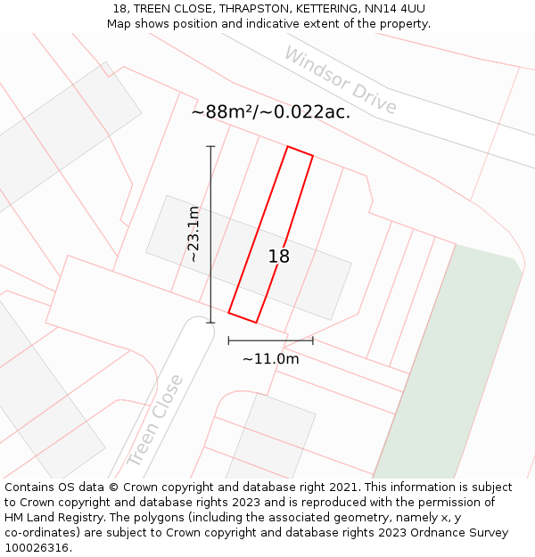 18, TREEN CLOSE, THRAPSTON, KETTERING, NN14 4UU: Plot and title map