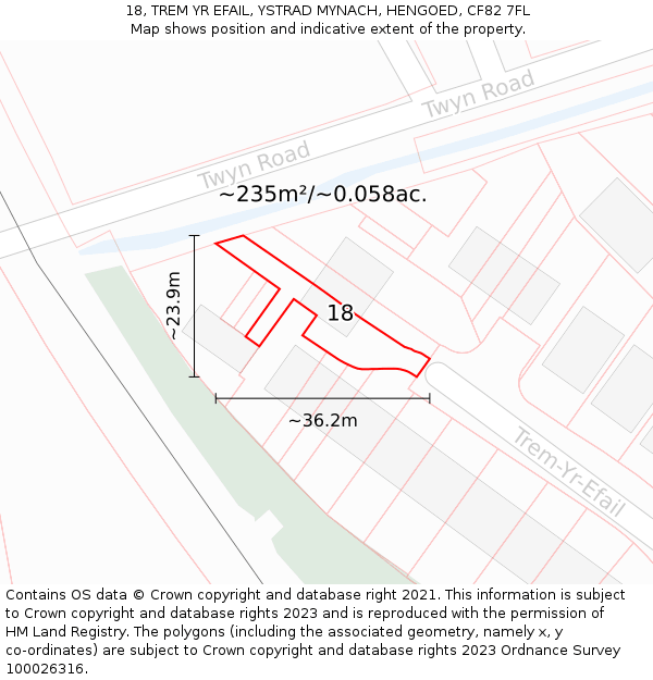 18, TREM YR EFAIL, YSTRAD MYNACH, HENGOED, CF82 7FL: Plot and title map