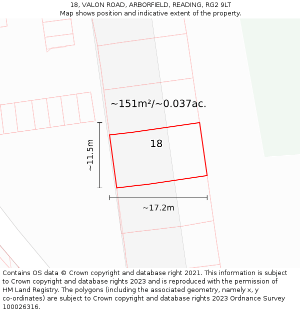 18, VALON ROAD, ARBORFIELD, READING, RG2 9LT: Plot and title map