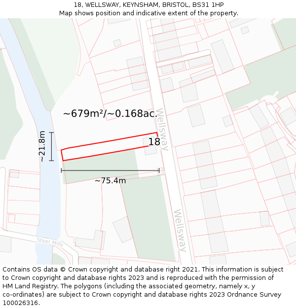 18, WELLSWAY, KEYNSHAM, BRISTOL, BS31 1HP: Plot and title map