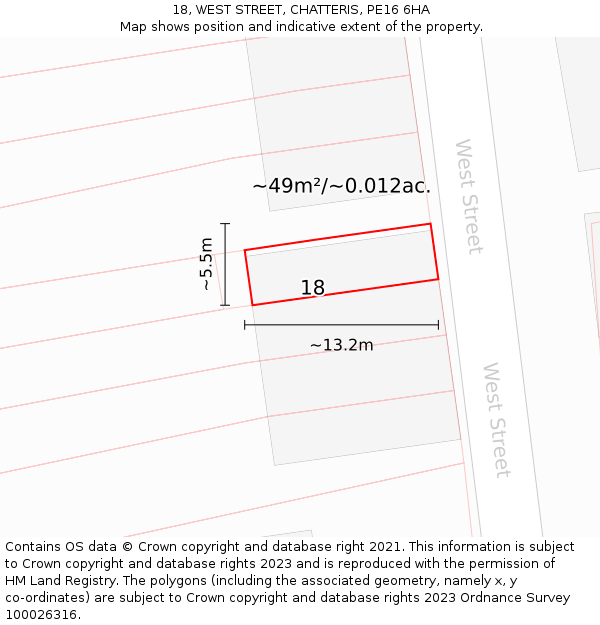 18, WEST STREET, CHATTERIS, PE16 6HA: Plot and title map