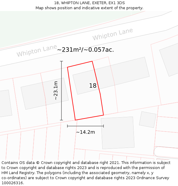 18, WHIPTON LANE, EXETER, EX1 3DS: Plot and title map