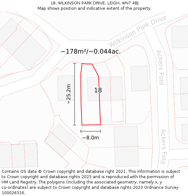 18, WILKINSON PARK DRIVE, LEIGH, WN7 4BJ: Plot and title map