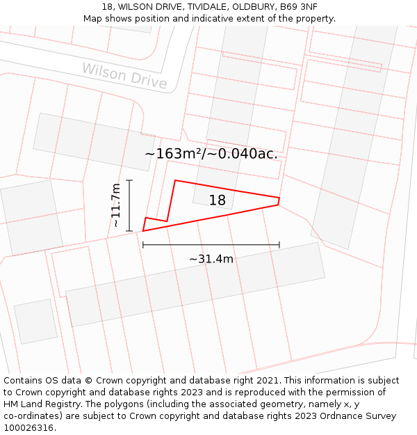 18, WILSON DRIVE, TIVIDALE, OLDBURY, B69 3NF: Plot and title map