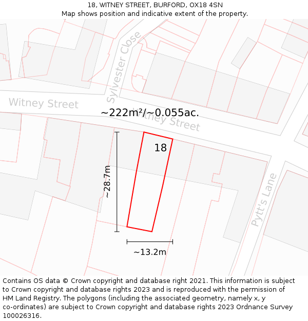 18, WITNEY STREET, BURFORD, OX18 4SN: Plot and title map