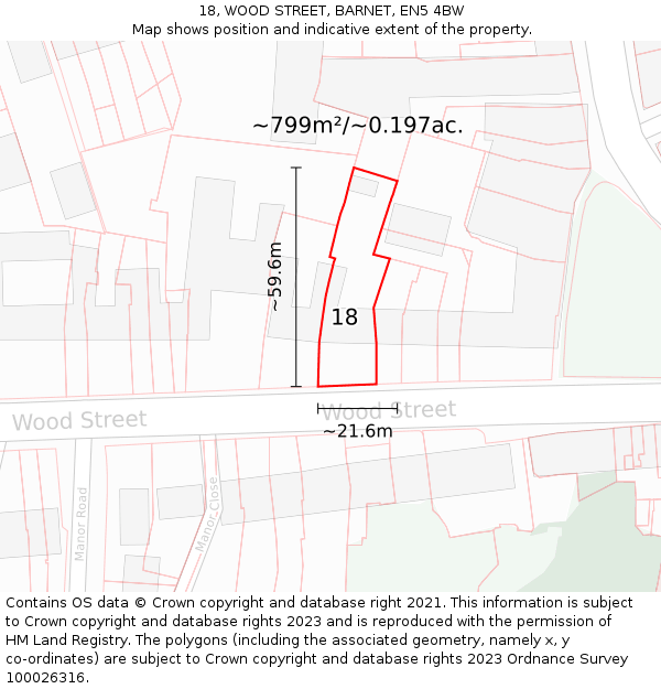 18, WOOD STREET, BARNET, EN5 4BW: Plot and title map