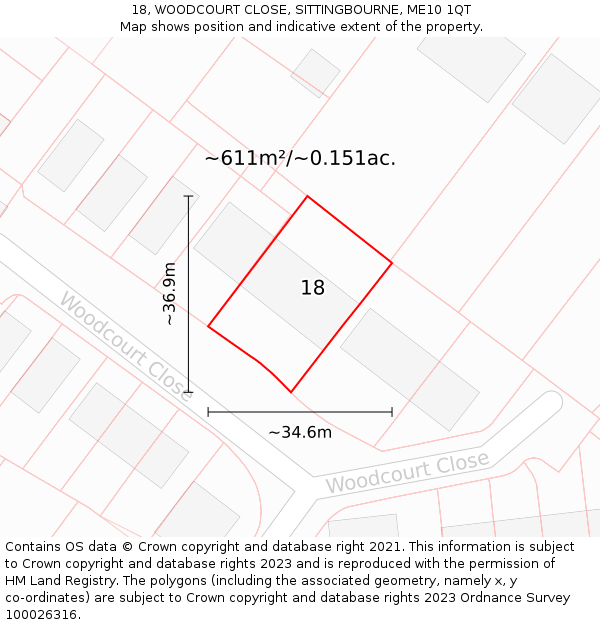 18, WOODCOURT CLOSE, SITTINGBOURNE, ME10 1QT: Plot and title map