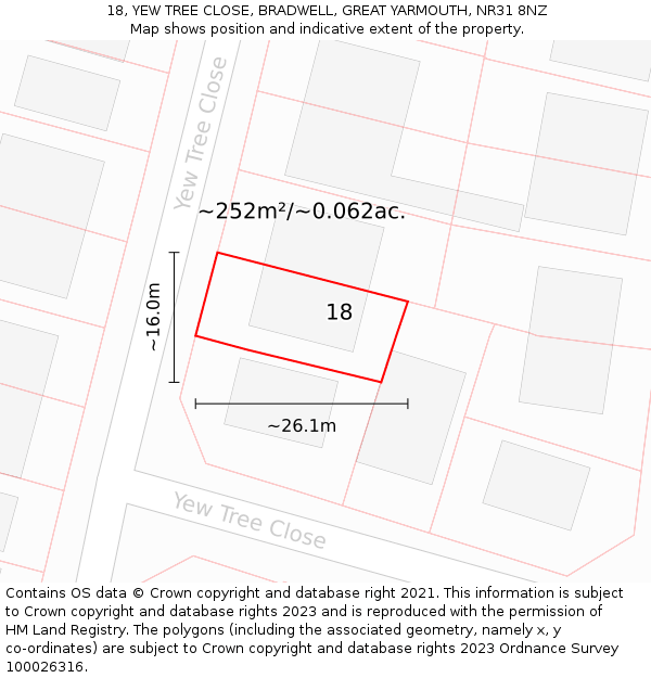 18, YEW TREE CLOSE, BRADWELL, GREAT YARMOUTH, NR31 8NZ: Plot and title map