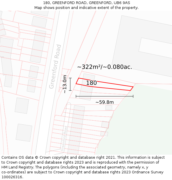 180, GREENFORD ROAD, GREENFORD, UB6 9AS: Plot and title map