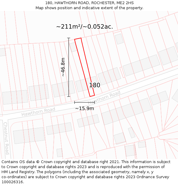 180, HAWTHORN ROAD, ROCHESTER, ME2 2HS: Plot and title map