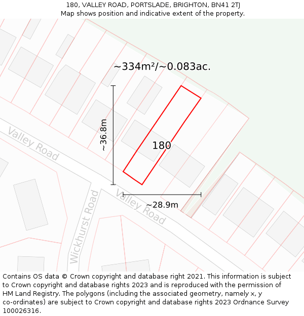 180, VALLEY ROAD, PORTSLADE, BRIGHTON, BN41 2TJ: Plot and title map