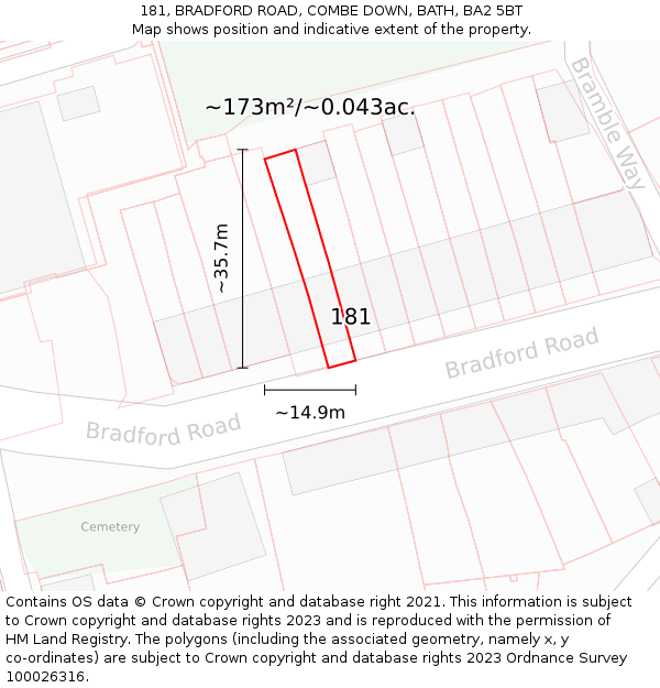 181, BRADFORD ROAD, COMBE DOWN, BATH, BA2 5BT: Plot and title map