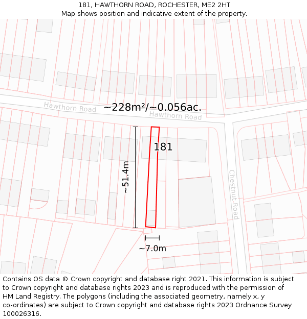 181, HAWTHORN ROAD, ROCHESTER, ME2 2HT: Plot and title map