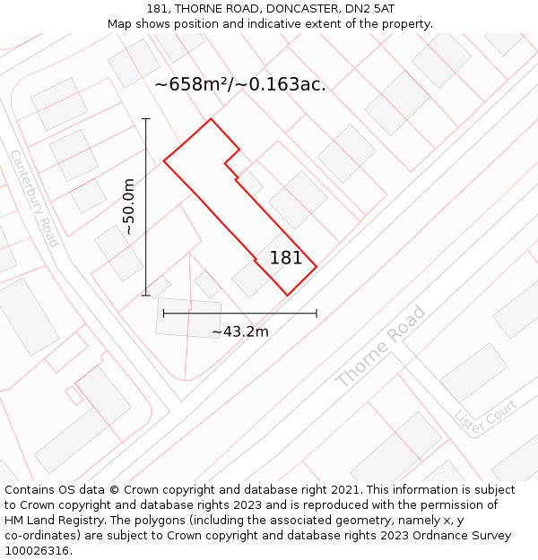 181, THORNE ROAD, DONCASTER, DN2 5AT: Plot and title map