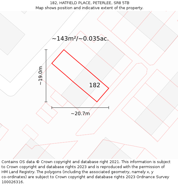 182, HATFIELD PLACE, PETERLEE, SR8 5TB: Plot and title map