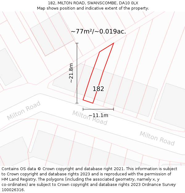 182, MILTON ROAD, SWANSCOMBE, DA10 0LX: Plot and title map