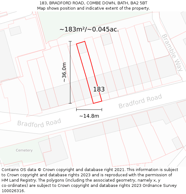 183, BRADFORD ROAD, COMBE DOWN, BATH, BA2 5BT: Plot and title map