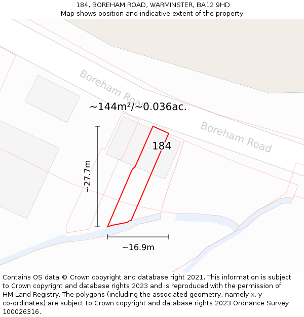 184, BOREHAM ROAD, WARMINSTER, BA12 9HD: Plot and title map