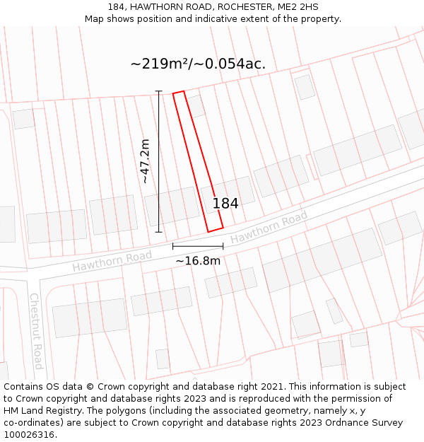 184, HAWTHORN ROAD, ROCHESTER, ME2 2HS: Plot and title map