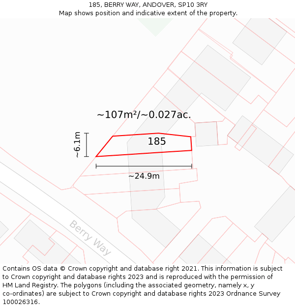 185, BERRY WAY, ANDOVER, SP10 3RY: Plot and title map