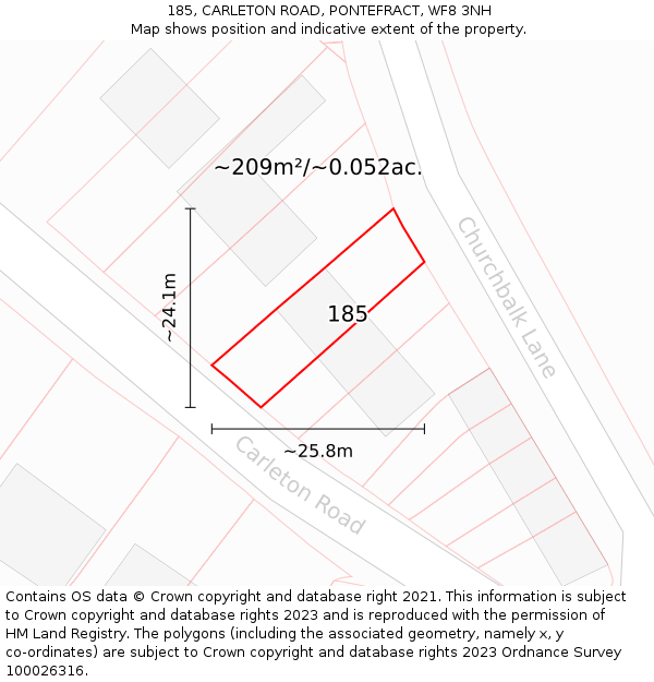 185, CARLETON ROAD, PONTEFRACT, WF8 3NH: Plot and title map