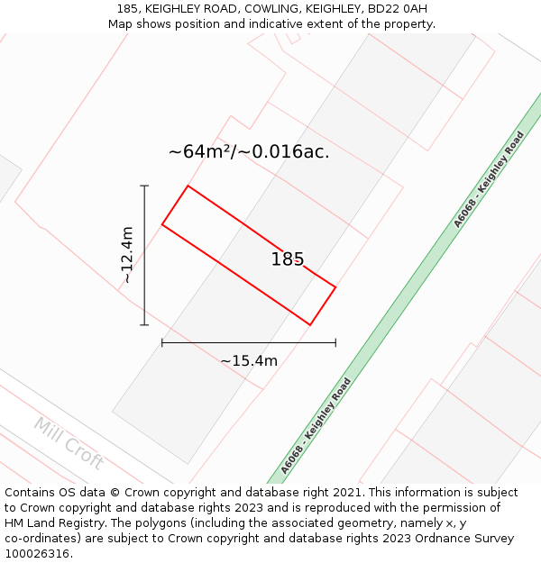 185, KEIGHLEY ROAD, COWLING, KEIGHLEY, BD22 0AH: Plot and title map