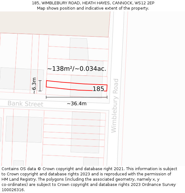 185, WIMBLEBURY ROAD, HEATH HAYES, CANNOCK, WS12 2EP: Plot and title map