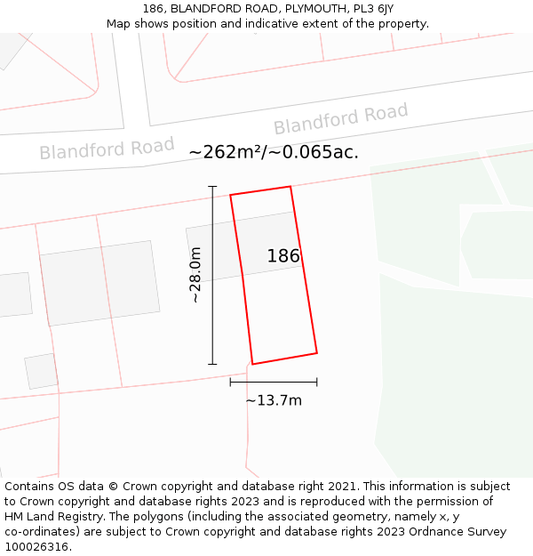 186, BLANDFORD ROAD, PLYMOUTH, PL3 6JY: Plot and title map