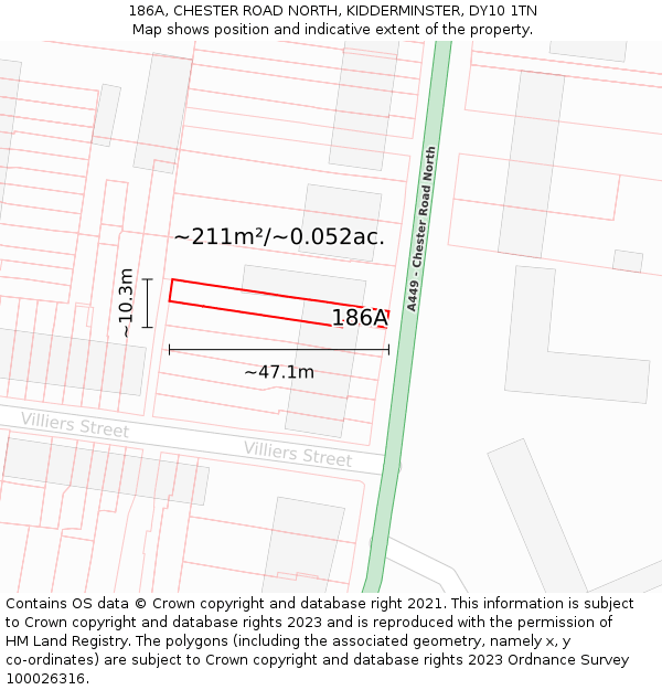 186A, CHESTER ROAD NORTH, KIDDERMINSTER, DY10 1TN: Plot and title map