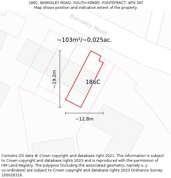 186C, BARNSLEY ROAD, SOUTH KIRKBY, PONTEFRACT, WF9 3AT: Plot and title map