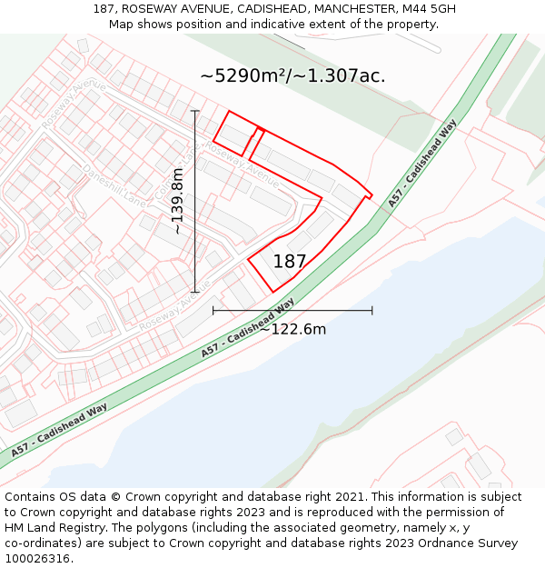 187, ROSEWAY AVENUE, CADISHEAD, MANCHESTER, M44 5GH: Plot and title map