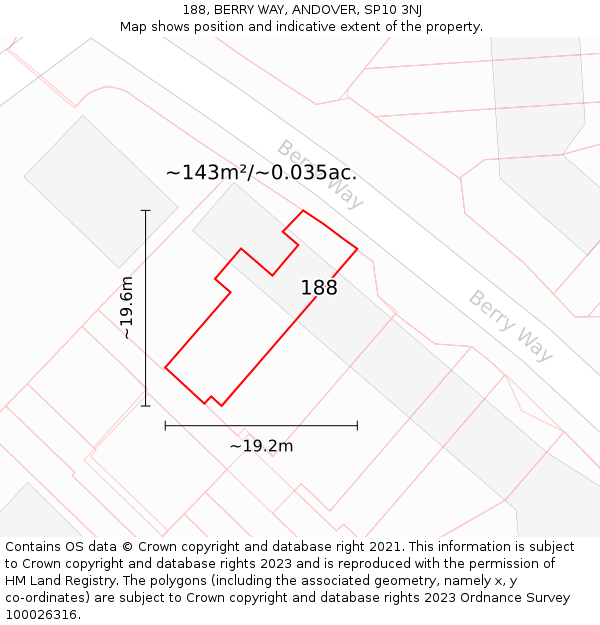 188, BERRY WAY, ANDOVER, SP10 3NJ: Plot and title map