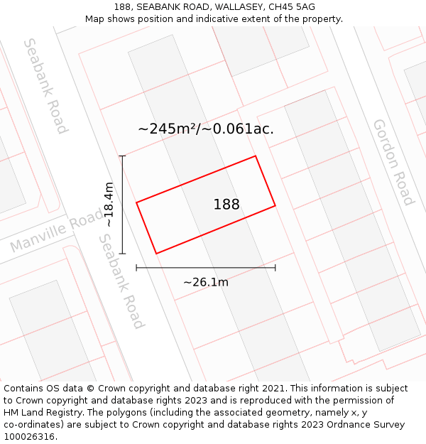 188, SEABANK ROAD, WALLASEY, CH45 5AG: Plot and title map