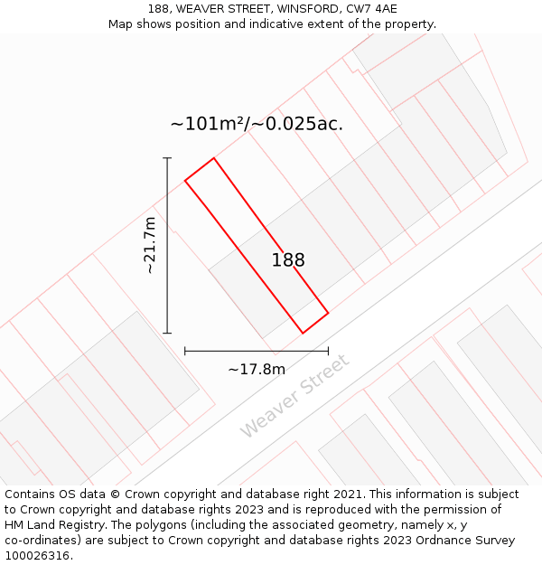 188, WEAVER STREET, WINSFORD, CW7 4AE: Plot and title map