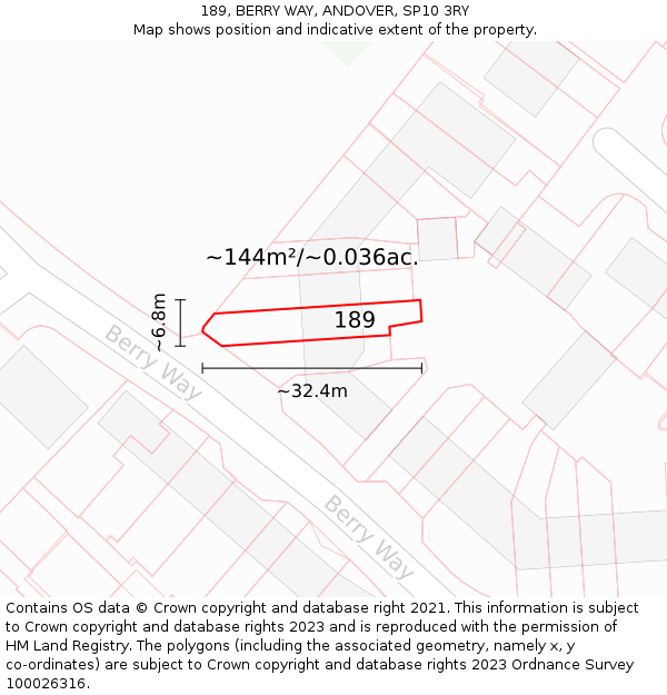 189, BERRY WAY, ANDOVER, SP10 3RY: Plot and title map