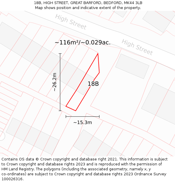 18B, HIGH STREET, GREAT BARFORD, BEDFORD, MK44 3LB: Plot and title map