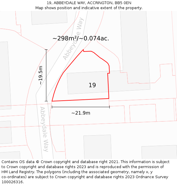 19, ABBEYDALE WAY, ACCRINGTON, BB5 0EN: Plot and title map