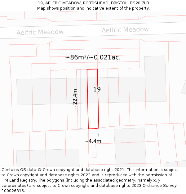 19, AELFRIC MEADOW, PORTISHEAD, BRISTOL, BS20 7LB: Plot and title map