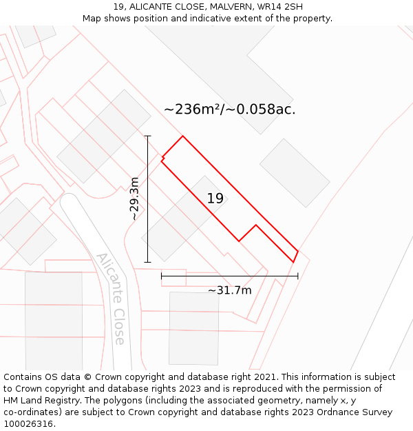19, ALICANTE CLOSE, MALVERN, WR14 2SH: Plot and title map