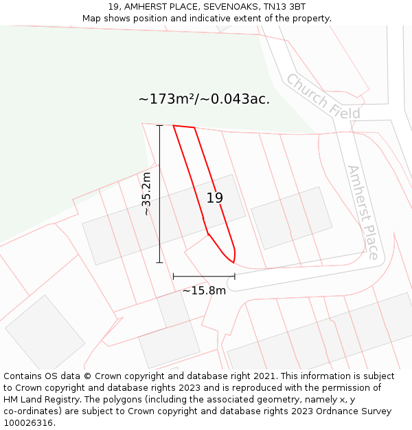 19, AMHERST PLACE, SEVENOAKS, TN13 3BT: Plot and title map
