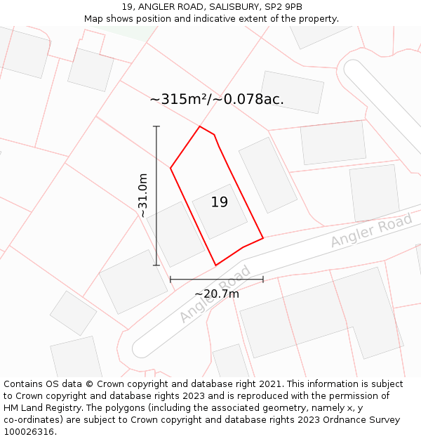 19, ANGLER ROAD, SALISBURY, SP2 9PB: Plot and title map